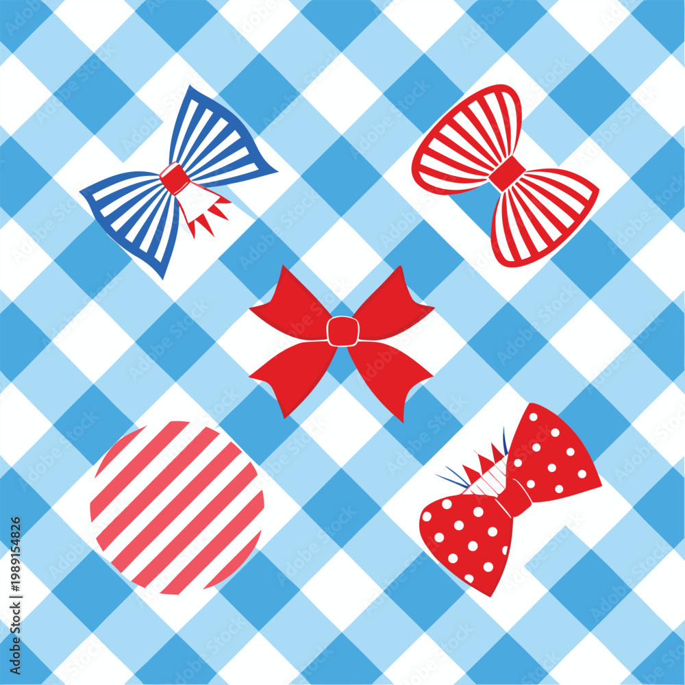 Obraz premium A colorful vector graphic of bows on a checkered background
