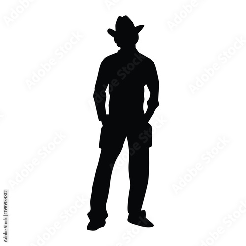 Cowboy hands in pocket Shape Icon Silhouette Vector black design on a white background