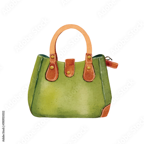 Green Leather Fashion Handbag Purse.