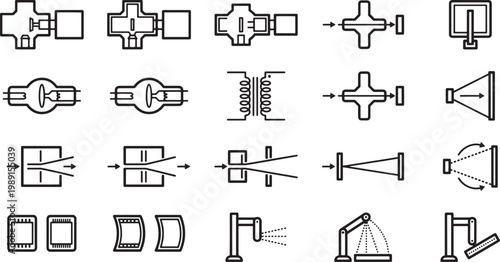 A collection of assorted technology and industrial icons, showcasing various concepts and representing the modern technological landscape.