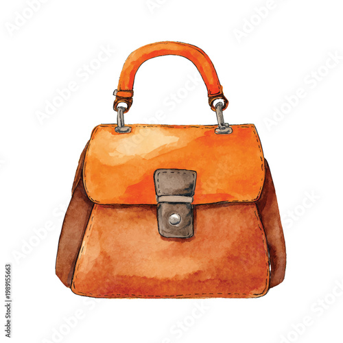 Brown Leather Handbag with Metal Clasp.