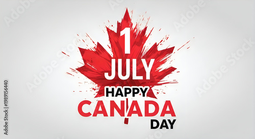 Happy canada day celebration background with red maple leaf and typography