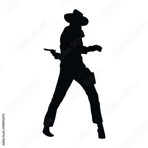 Cowboy posing with Shape Icon Silhouette Vector black design on a white background