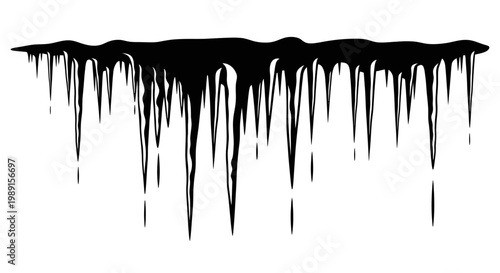 Black paint drips down from a solid line on white background creating a dark abstract streak effect