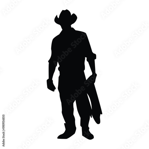 Cowboy standing calm Shape Icon Silhouette Vector black design on a white background