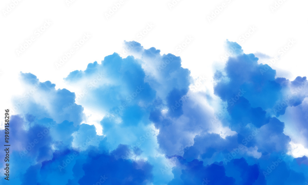 Fototapeta premium Abstract Blue Cloud Splash Border with Soft Gradient Smoke Texture, Fluid Ink Flow Edge Design Element Isolated on Transparent Background PNG