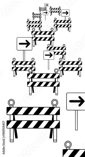 Construction workers block streets with barriers and signs downtown