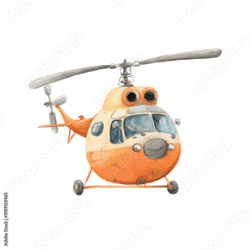 Orange toy helicopter with rotor blades.