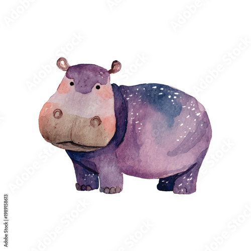 Purple Hippopotamus Toy Animal Figure.
