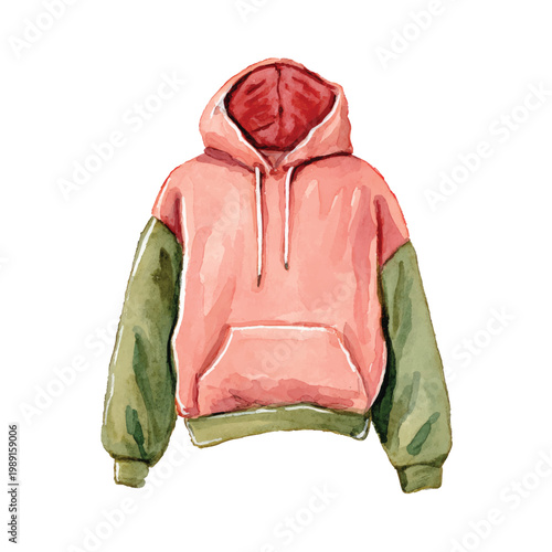Pink and green colorblock hoodie sweatshirt.