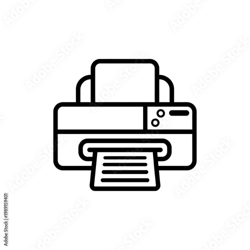 Printer icon. Minimal outline office printing machine with paper vector art.