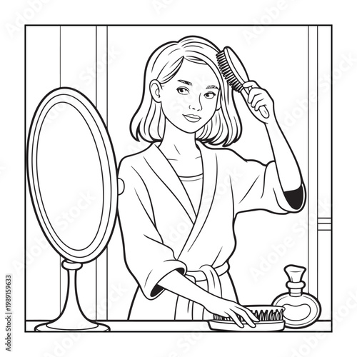 Rich girl moments: Bold and easy coloring pages for adults. line art illustration.