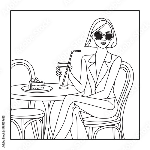 Rich girl moments: Bold and easy coloring pages for adults. line art illustration.