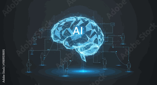 Glowing blue brain with AI.