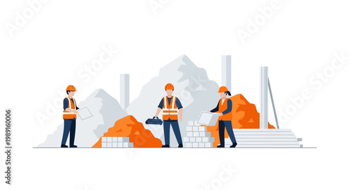 Construction Workers at Industrial Site.