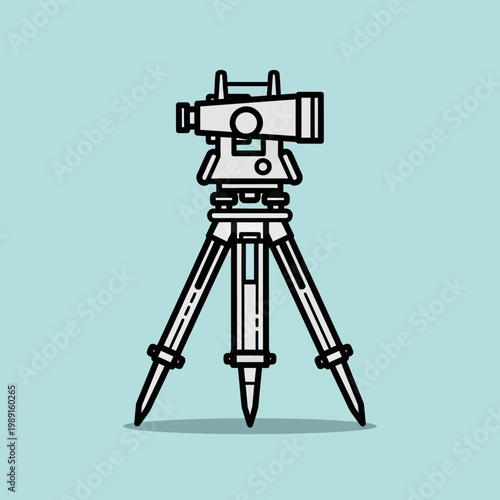 Vector illustration of a professional surveying theodolite total station on a tripod for construction and civil engineering.