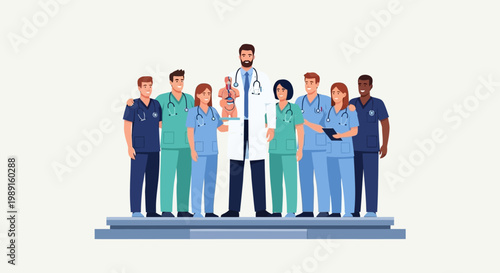 Medical team standing together united.