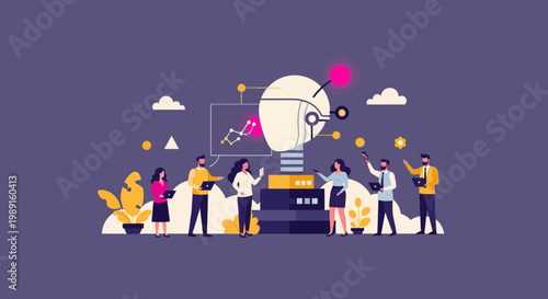 People around a light bulb.