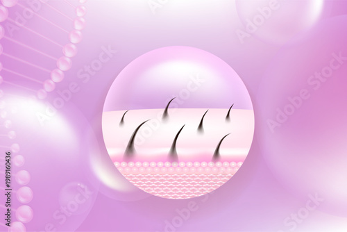 Hyaluronic acid and Niacinamide hair and skin solutions ad, pink collagen serum drop with cosmetic advertising background ready to use, illustration vector.