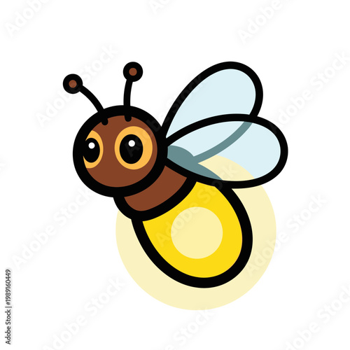 Cute Cartoon Firefly Character with Glowing Tail, Isolated Vector Illustration of a Friendly Lightning Bug Mascot