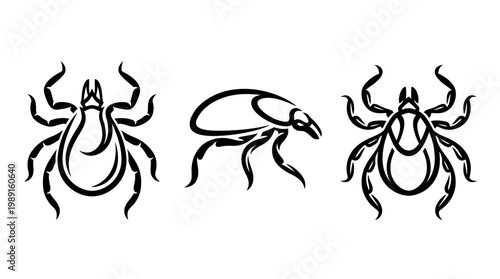 Stylized Black and White Tick Illustrations on White Background.