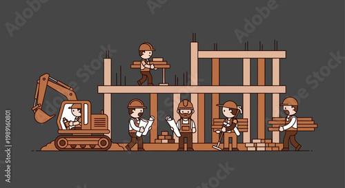 Construction workers building a house.