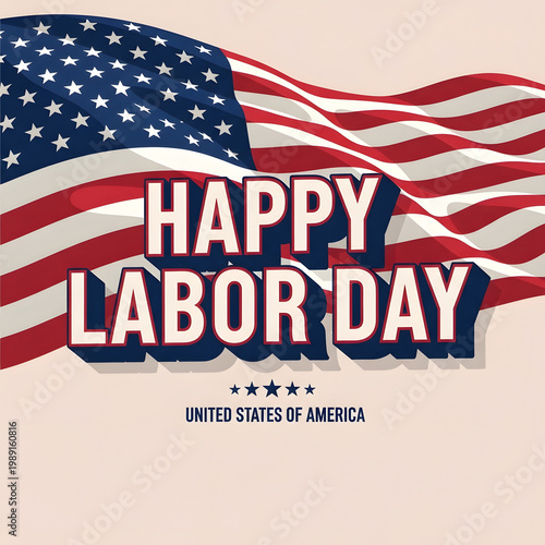 Happy Labor Day greeting with American flag isolated on transparent background