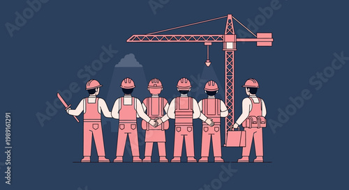 Construction workers with crane.