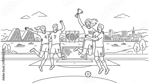 Soccer Team Celebrates Victory with Trophy and Joyful Expressions.