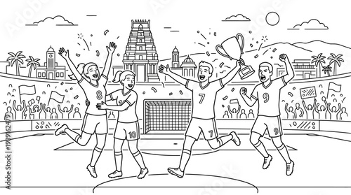 Soccer Team Celebrates Victory with Trophy and Joyful Expressions.