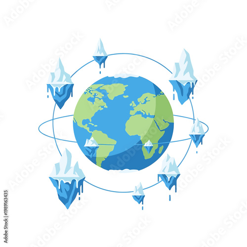Earth with melting ice caps globe.