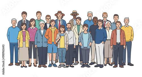 Diverse Group of People of Different Ages and Ethnicities Standing Together Vector Illustration