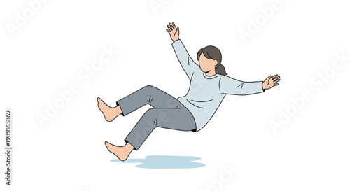Person Slipping on Wet Floor Losing Balance Natural Color Illustration