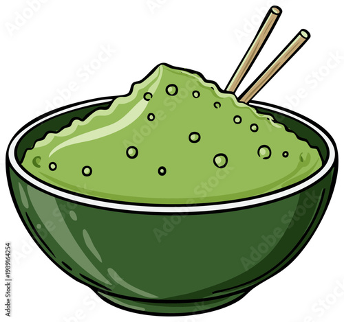 Green Matcha Powder in a Bowl with Chopsticks for Food Preparation