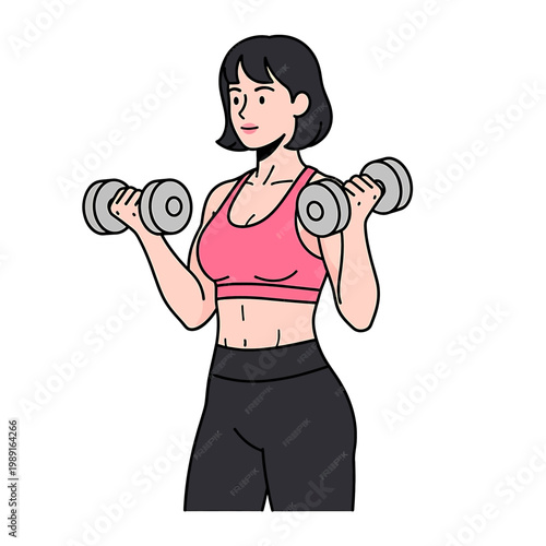 Woman Lifting Dumbbells Fitness Exercise.