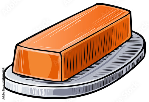 Illustration of Soap on Metal Dish Hygiene, Health, and Cleanliness Concept Art