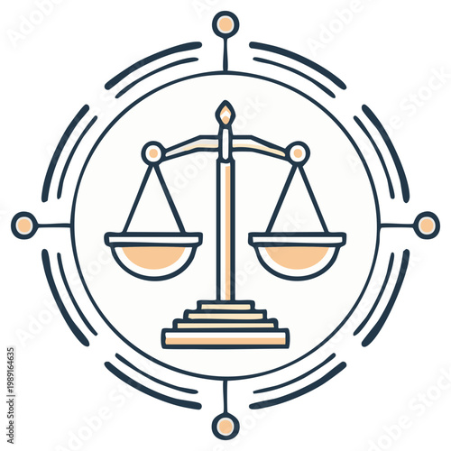 Modern line art icon of balanced scales of justice for legal and judicial concepts