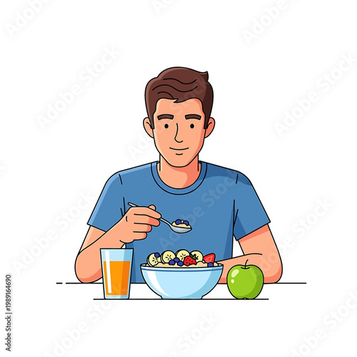Man eating healthy food and drink.
