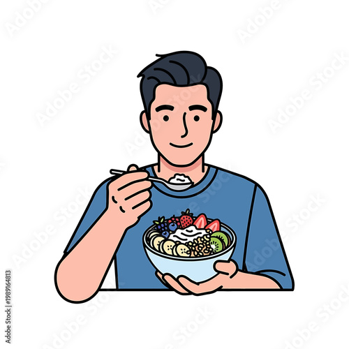Man eating a bowl of oatmeal.