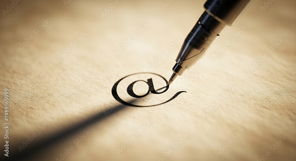 Fototapeta premium A pen writing the at symbol on a piece of paper
