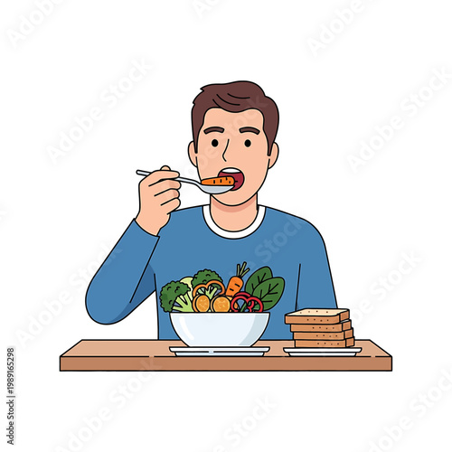 Man eating healthy salad with fork 2.