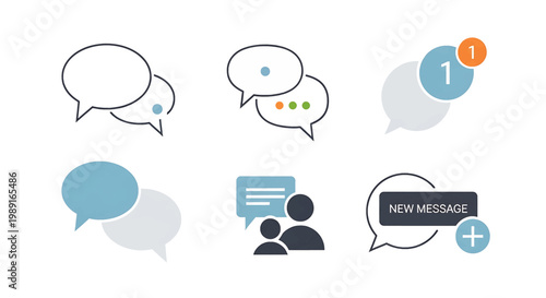 Chat speech bubbles and icons.