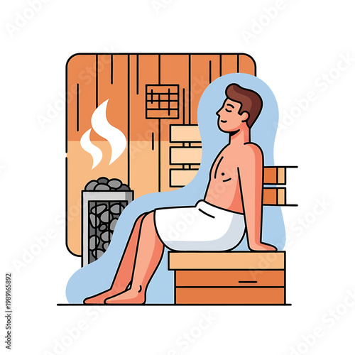 Man sitting on wooden bench naked.