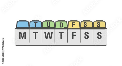 Weekly Pill Organizer Illustration for Medication Management and Healthcare Routine