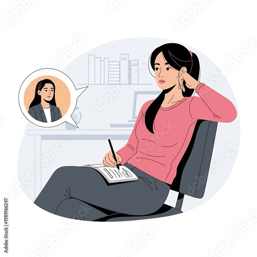 Woman on Phone with Notebook.