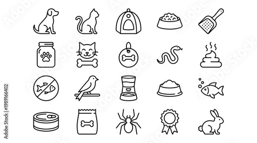 Pet care and animal related line icons set vector illustration collection
