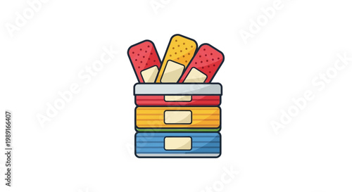 Colorful Adhesive Bandages and Medical Plasters in a Storage Box Vector Illustration
