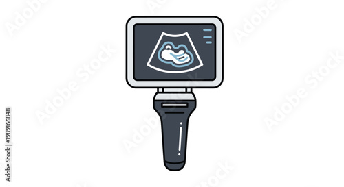 Handheld Portable Ultrasound Scanner Icon showing Fetus on Screen - Medical Diagnostic Technology for Pregnancy and Prenatal Care Illustration