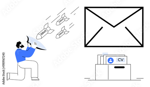 Cybersecurity concept. Cybersecurity with defense against DDoS attacks and email protection. Cybersecurity safeguards data flow and organizational privacy. For IT, online safety, and data management