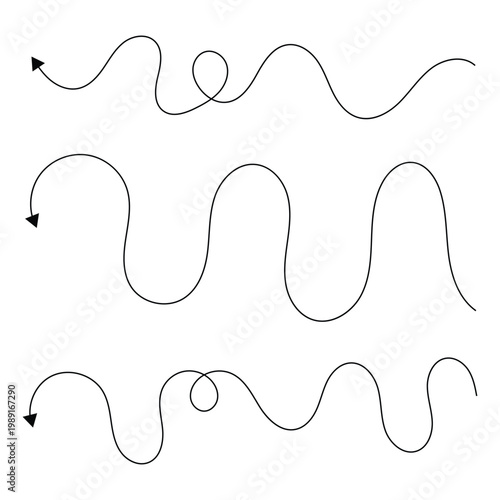 Wavy, waving, wave lines shape set of 3. Curvy, billowy, undulate lines . Vector Illustration . EPS 10 .
